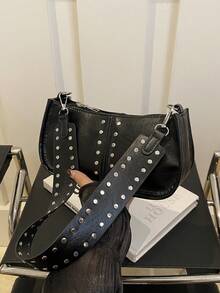 Women's Casual Solid Color Minimalist Shoulder Bag - Black - View 2