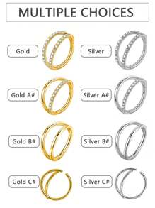 1 Piece Of Hypoallergenic Stainless Steel 316L Double-Layer Beveled Nose Ring, Inlaid With 5A Grade Zirconia Nose Ring, Gold And Silver, Easy To Wear, Very Suitable For Multiple Body Parts Such As Ear Screen Earrings, Nasal Septum Rings, Nose Rings, Etc.