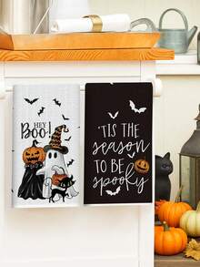 2 piezas de toallas de mano con tema de Halloween, toallas de cocina con diseños de fantasmas, calabazas, gatos negros y calaveras para decoración de Halloween, super absorbentes y secado rápido, decoraciones para fiesta de Halloween, decoración del hogar y la cocina, regalos y artículos de limpieza. - Paño de cocina de Halloween - Ver 7