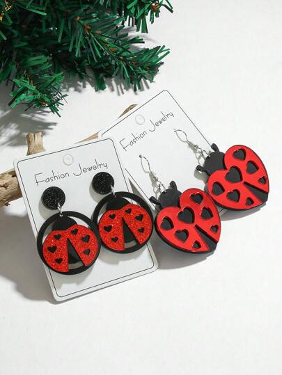 1 par de aretes con diseño de insecto y mariquita, aretes personalizados de moda adecuados para uso diario de mujeres