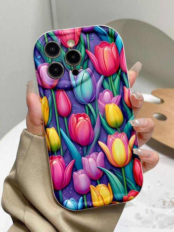 Capa de celular grossa, antiderrapante, com estampa floral brilhante e estampa a óleo, compatível com Apple séries 11/12/13/14/15promax, Galaxy A04/A05/A13/A14/A15/A24/A25/A35/A54/A55/S23/S24