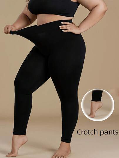 1 件女士光滑高弹力天鹅绒黑色性感修身连裤袜紧身裤，7/8 长度紧身裤适合户外和家居休闲穿着