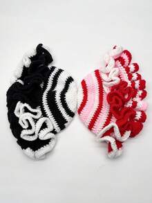 1pc Women's Y2K Style Handmade Crochet Ruffled Knit Hat, Hollow Out Knitted Bucket Hat, Suitable For Daily Wear, Photography, Parties, Picnics, Outdoor Activities - Color - View 21