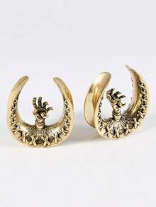 1PC U Shape Skull Hand Ear Gauges Open Flesh Tunnels Plugs Ear Tunnels Ear Stretchers Stainless Steel Piercings 8mm-25mm - As Shown - View 4