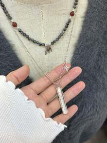 1Pc Vintage S925 Thai Silver Retro Handmade Long Pendant Necklace Layered Chain Unisex Jewelry Gift For Men Women