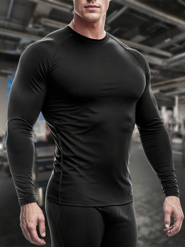 Men's Compression Shirt, Long Sleeve, Sports Base Layer, Workout Activewear, Running