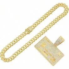 Men's Shiny Cuban Chain Necklace, Miami Style Silver Plated Gold Plated Shiny Necklace, Hop Necklace - 信用卡-金色 - 查看 2