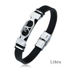 Stainless Steel Constellation Bracelet For Women Men Zodiac Sign Leather Bracelet Wristband Jewelry Birthday Gift