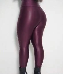Lorelilo Skinny Legging Riding Pants Cirrê Tractor Thick High Waist - Fake Leather Winter All Sizes - Maroon - View 3