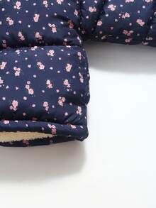 秋冬新款海军蓝碎花女婴保暖外套，带帽保暖加厚羽绒服，卡通绗缝外套 - 藍色 - 查看 7