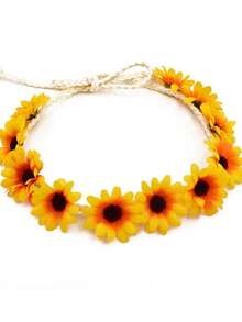 1pc Sunflower Floral Wreath Headband, Sweet Aesthetic Everyday Outdoor Photo Prop, Summer
