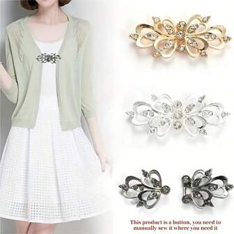1 Pair Solid Color Rhinestone Clip-On Elegant Cardigan Shawl Cape Scarf Brooch For Blouse, Suitable For Shawl, Bridal Cheongsam, Chinese Traditional Clothing