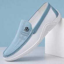 Men's Lightweight Slip-On Low-Top Blue And White Casual Shoes, Simple And Breathable, Office Life Essential Dress Shoes, Fashionable And Versatile Loafers For Men - 藍色 - 查看 3