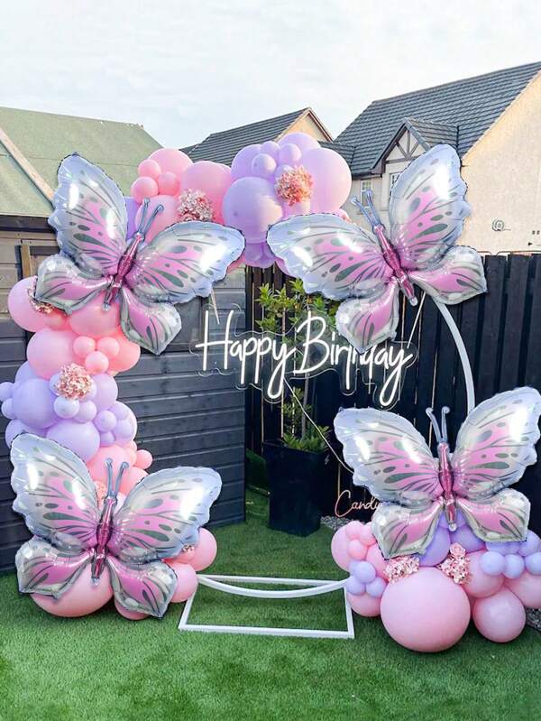 3/4/6pcs Purple & Pink Butterfly Balloons, Polyester Film Foil Balloons For Butterfly Themed Party, Wedding, Birthday, Gift Giving Decoration