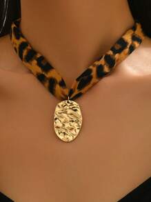 1pc Bohemian Leopard Print Rope Chain Necklace With Thick Starfish, Sun, Flowers, Heart Shells, Beach Style Jewelry Gift For Women