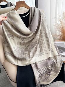1pc Pashmina Shawl Two Tone Paisley Jacquard Scarves Beach Cover Up Sarong Cashmere Feel Rave Soft Silky Reversible Wrap Scarf Fringes Daily Life Evening Dresses Travel Office Wedding And Gift