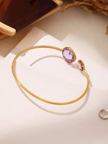 1pc Faceted Czech Glass Bangle Bracelet, Minimalist Luxury Stainless Steel Simple Ring Jewelry Bracelet For Women, Summer Accessories