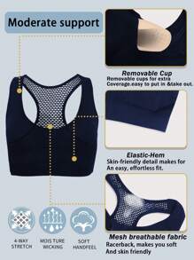 Women Zipper Sport Bra Gym Tank Tops Shockproof Racerback Removable Padding Wireless Bralette Training Bras Sexy Backless Mesh Yoga Compression