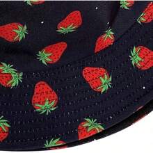Unisex Reversible Bucket Hat For Beach And Fishing - 草莓黑 - 查看 11