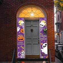 1pc Cartoon Halloween Couplet, Cartoon Ghost Pumpkin Pattern Couplet, Suitable For Halloween Party, Festival Party, Home Decoration, Best For Halloween Decoration