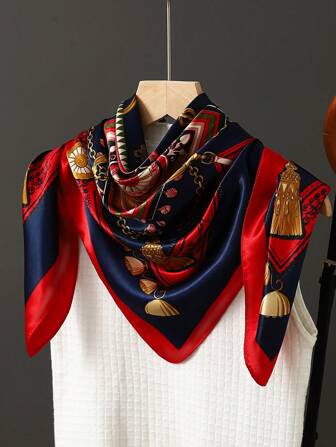 1 pieza Pañuelo cuadrado impreso de 90 cm de color azul claro, pañuelo de cabeza casual, protección solar para viajes, regalo de fiesta para vestir