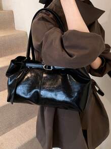 Large Capacity Tote Bag With Strap Decor, Women's 2025 New Retro Fashion Shoulder Bag, High-End Underarm Bag, Suitable For Shopping And Commuting, Versatile