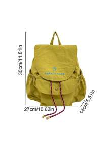 1 Pc New Style Girls' And Boys' Letter Print Nylon Backpack, Drawstring Closure With Adjustable Straps, Casual Versatile Sporty Design For School, Outdoor Activities, And Gifts For Friends