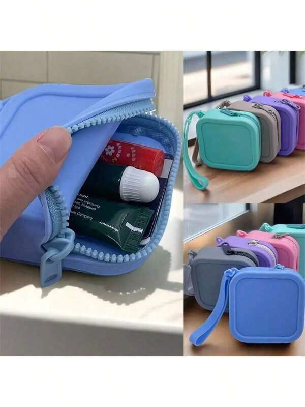 Bolsa de almacenamiento de silicona, billetera, monedero, bolsa cosmética simple y resistente al agua con cremallera, bolsa para auriculares, bolsa cuadrada pequeña para monedas de silicona, bolsa cosmética portátil, bolsa para cable de datos, bolsa impermeable para la playa, bolsa para toallas sanitarias, bolsa para lápiz labial, bolsa de almacenamiento, portacartas, artículos esenciales de viaje, accesorios de viaje, vacaciones, verano, vuelta al colegio