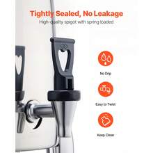 Stainless Steel Beverage Dispenser, 2.7 Gallon Drink Dispenser  With Alcohol Burner, Hot & Cold Drink Dispensers For Coffee Tea Hot Water, With Spigot Ice Tube, For Restaurants, Hotels, Parties - Stainless Steel 2.7 Gal - 查看 3