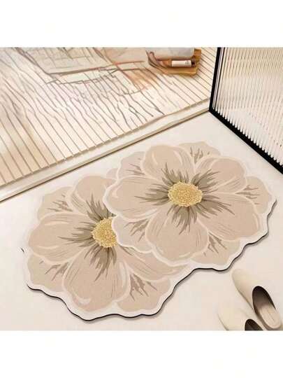 Alfombra de baño floral de 0,3 cm de grosor, antideslizante, absorbente y de secado rápido, con diseño floral, alfombra suave y absorbente lavable a máquina, apta para sala de estar, dormitorio, entrada, cocina, baño, habitación de juegos