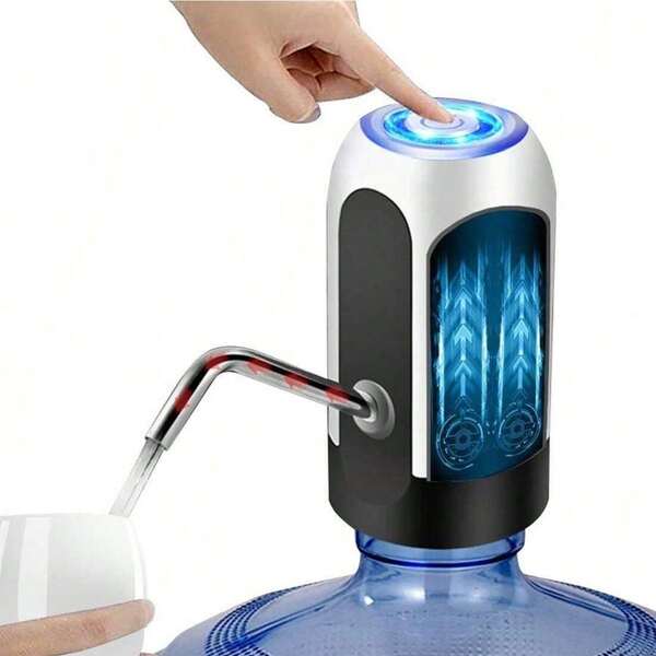 Dispensador de Agua Eléctrico Para Garrafón Con Luz LED 2 Colores Disponibles A Elegir Negro y Blanco Incluye Manguera Y Cable USB