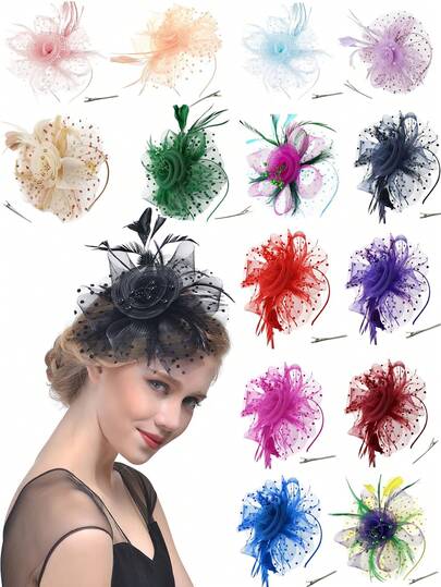 1pc Fascinator Feather Tea Party Elegant Kentucky Derby Hats Pillbox Cocktail Wedding Bridal Fascinators Headband For Women Girl Birthday Mother's Day Gift, School Stuff, Elegant,