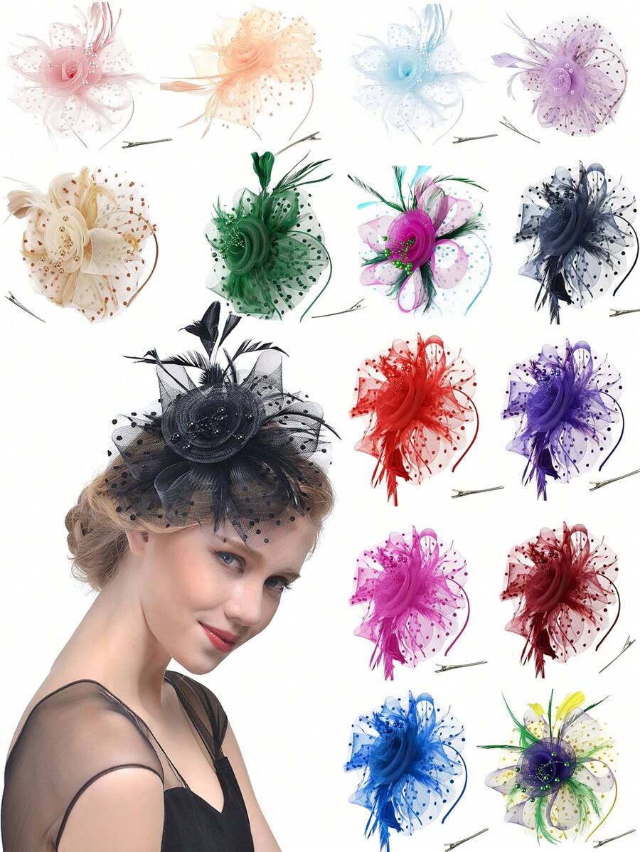 1 buc Fascinator cu pene, petrecere de ceai, elegante, Kentucky Derby, pălării, cutie de pilulă, cocktail, nuntă, mireasă, fascinatoare, bandă de susținere pentru femei și fete, cadou de ziua de naștere de Ziua Mamei, chestii școlare, elegant, toamnă