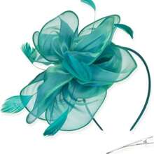 1 Stück Fascinator Hut Teezeremonie Kopfschmuck mit Bändern, Federn auf Haarband und Clip für Mädchen und Frauen, Haaraccessoire