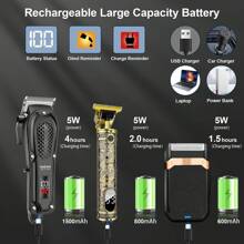 HIENA Conjunto profesional de 1/2/3 piezas de recortadora eléctrica para el cabello de hombre HIENA - Recargable por USB, recortadora inalámbrica de barba y kit de peinado, opción de barbero y estilista, regalo perfecto para el Día del Padre, regalo navideño