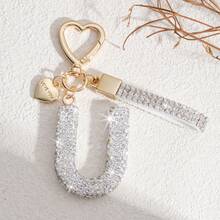 1 件白色软陶字母水钻钥匙扣可爱个性化包饰，汽车钥匙扣爱心装饰，送给妈妈、朋友、情人节背包的礼物，适合学校汽车配件哥特 Y2k - 白色 - 查看 12