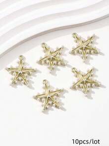 10/20pcs Random Assorted Golden Alloy Starfish, Jellyfish, Shell Charm Pendant, DIY Jewelry Making Supplies - Multicolor - View 21