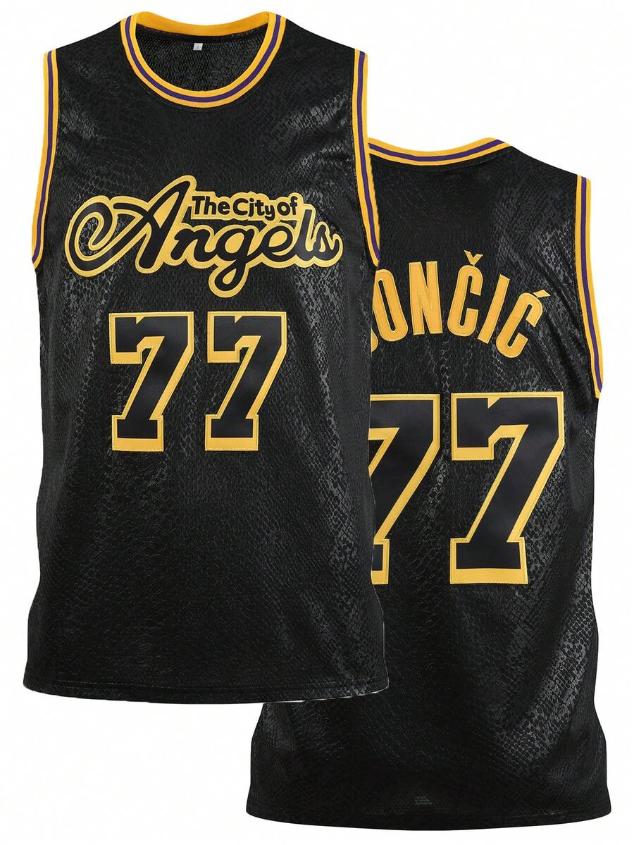 Atonmore Men's Basketball Jersey 77 Black Embroidered And Sewn Basketball Shirt, Sleeveless Vest Casual Sports Shirt - Black - View 1