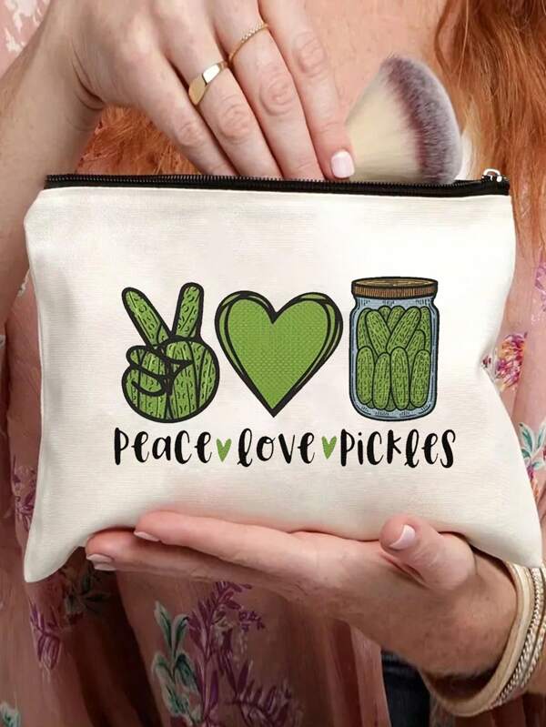 Peace Love Pickles cosmetische reistas - handwasbaar, lichtgewicht, kleurvast polyester met rits en zonder riem - opvouwbare make-up organizer voor vrouwen, meisjes, zussen, dochters - ideaal voor verjaardagen, afstuderen, kerstcadeaus reisbenodigdheden vakantie zomer terug naar school schoolspullen tas voor school reistas voor vrouwen make-up tas voor reizen