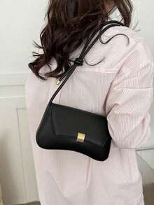 Vintage Lightweight Business Casual Black Flap Bag, Vintage Knotted Detail, PU Material, Suitable For Teenage Girls, Women, College Students, Young Professionals, And Office Workers, Perfect For Office, University, Work, Business, Commuting, Outdoor Activities, Travel, And Hiking - Multicolor - View 2