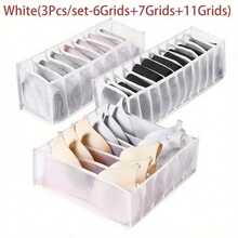 Set de 3 cajas organizadoras con compartimentos de 6/7/11 casillas para ropa interior/calcetines/sostenes, cajas de malla apilables y plegables para armario y clóset