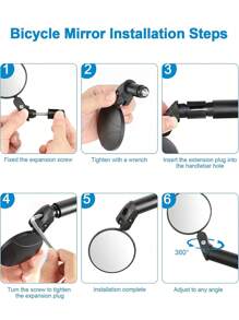 2pcs/Set Bicycle Mirrors, Handlebar End Bike Rearview Mirrors 360 Degree Adjustable Convex Glass Lens For Mountain & Road Bikes, High Definition Convex Mirror, Riding Rear View, With Hex Wrench For Easy Installation