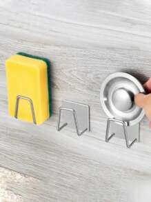 1/2pcs Stainless Steel Sink Sponge Holder, Stainless Steel Storage Rack - Strong Adhesive Self-Adhesive Drying Rack, Kitchen Sink Drain Drying Rack, Cleaning Sponge Holder Hook, Stainless Steel Sink Sponge Rack No Drilling Kitchen Sink Drain Rack, Kitchen Sink Cleaning Brush Rack, Sponge And Cleaning Brush Rack, Sink Kitchen Sponge Rack, Bedroom, Bathroom