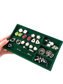 1/5 Green Velvet Jewelry Display Tray, Stackable Jewelry Storage Tray, Jewelry Organizer Tray, Drawer Jewelry Display Cabinet, Earrings, Necklaces, Bracelets, Rings, In Various Sizes For Women Storage Organizer Travel Essentials Back To School Dormitory Storage