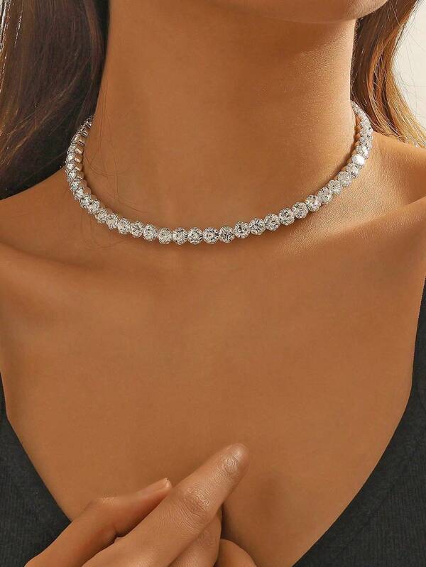 1 Stück modischer, luxuriöser und eleganter Schmuckhalskette mit vollständigem Strass für Frauen, geeignet für den täglichen Gebrauch, Partys und Dates