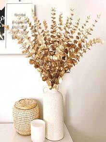 15/30/60 件/人造桉树花束装饰，新娘手持桉树花束，婚礼装饰，花环材料，生日派对装饰材料，家庭餐桌，客厅，花瓶，户外花园，秋季装饰，情人节，返校季装饰用品。，假植物 - 金色 - 查看 4