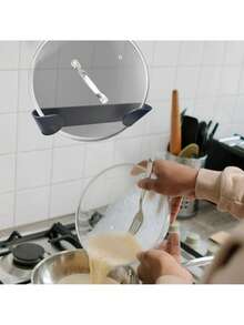 2/4 壁挂式锅盖架、厨房锅盖收纳盒、锅盖固定器、自粘式墙面安装、收纳整理器、锅盖固定器、嵌入式橱柜壁挂式安装、锅盖挂钩（黑色