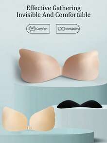 Rückenfreier selbstklebender Silikon-BH für Damen, Damen-Unterwäsche-Accessoire mit Push-up-Effekt, unsichtbar, trägerlos und atmungsaktiv, rutschfest, geeignet für Hochzeitskleider - Verschiedenfarbig - Übersicht 3
