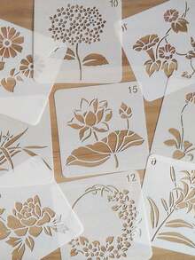 20pcs Hollow Drawing Templates Suitable For Fabric, Tattoo Stencil, Henna Stencils, Art Supplies, Painting, Wood, Glass, And DIY Crafts. Perfect For Wall Art, T-Shirts, Home Decor, Paintings, Handicrafts, Ideal For Painting, Spray Painting, And Graffiti. Durable Milky White PET Painting Templates Garden - White - View 1