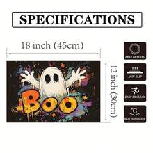 4pcs Halloween Ghost Print Placemats Set, Woven Polyester Rectangular Table Mats, Hand Wash Only, Kitchen & Home Decor, Indoor & Outdoor Dining Decoration - Multicolor - View 3